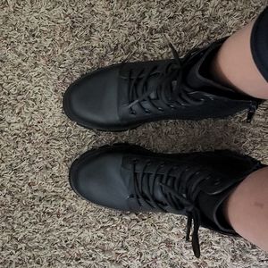 Black Chunky Faux Leather Boots